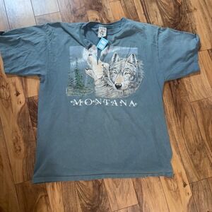 Vintage 90s Lee Montana Wolf Graphic T-Shirt XL Made in USA Prairie Mountain